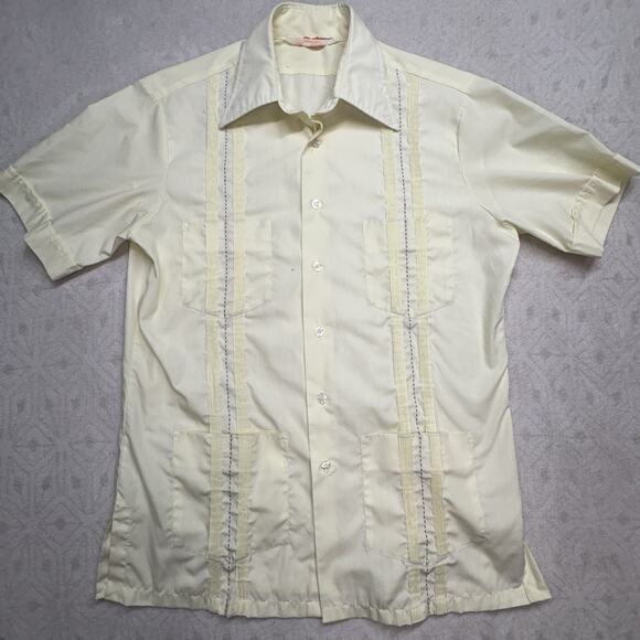 VTG 60s Baron De Rossi by Van Heusen Shirt Guayabera Yellow Mens Size Medium - Picture 1 of 10